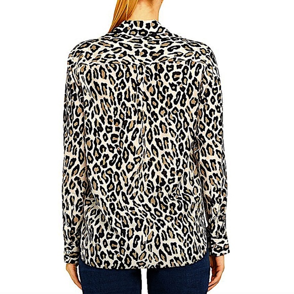 Theory Classic Straight Leopard Print Silk Shirt - Picture 8 of 14